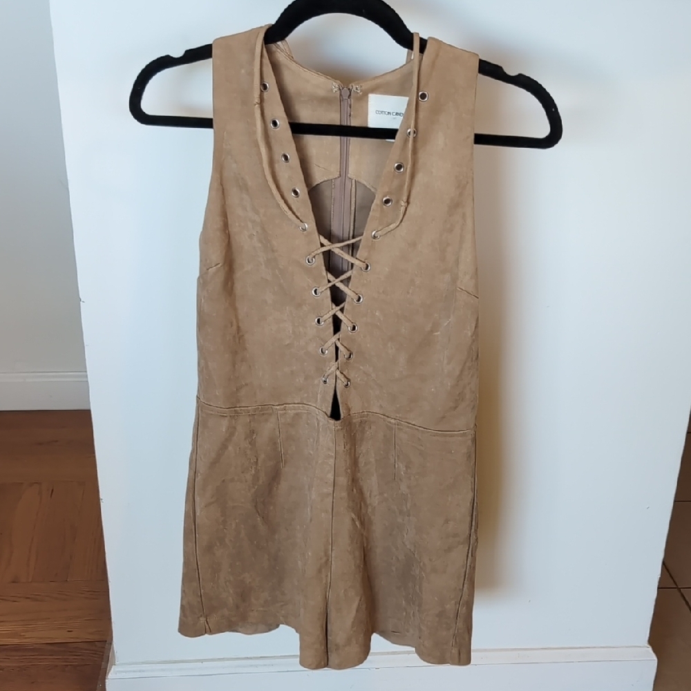 Tan Lace-Up Sleeveless Dress